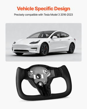 Steering Wheel for 2016-2023 Tesla Model 3, Carbon Fiber Steering Wheel D-Shaped Flat-Bottom with H E415-QCFXPZYTSL32I3O9A001V9