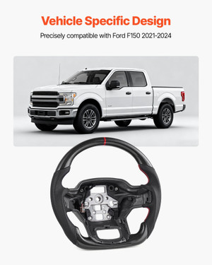 Steering Wheel for 2021-2024 Ford F150, Carbon Fiber Steering Wheel D-Shaped Flat-Bottom with Heati E415-QCFXPZYFTF15SYMC1001V9