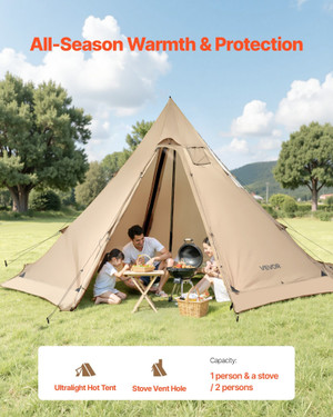 Hot Tent for 4-6 Persons, Portable Winter Tipi Tent with Stove Jack, Waterproof Canvas Camping Tent E415-RZPJZTXDH000BJYGS001V0
