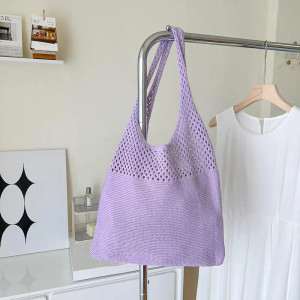 Color: Beige - Summer Beach Party Bag Purse Shopper Tote Satchel Female Vintage Hollowed Out Knitte F640-12000040387496307