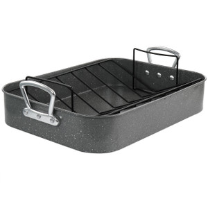 Gibson Greystone 2 Piece Carbon Steel 16.25in. Turkey Roaster Set in Speckled Grey D970-82665.02R