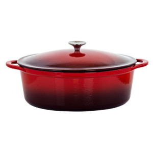 MegaChef 7 Quarts Oval Enameled Cast Iron Casserole in Red D970-MG-CO33AR
