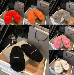 Color: White - Size: Women[EUR 38] - Luxury Slides Paris Designer Women Slippers Ladies Wool Winter Y829-1315105442018599011