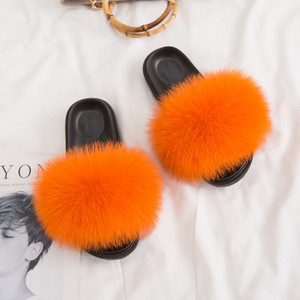 Fox Fur Slippers, Flat-bottomed One-word Fur, Korean Style Fur, Home Slippers Q119-CJNS1204517