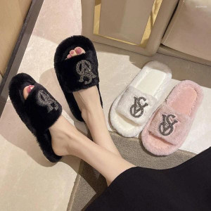 Color: pink - Size: Size 40-41= Foot length (cm)25-25.5 - Slippers plush Cotton Shoes Flip Flops Sa Y829-1463697585994051599