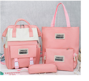 Color: Pink without pendant - Big Clip Four-Piece Set Of Casual College Students Ladies Backpack Q119-CJNS118816808HS