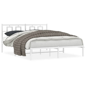 Metal Bed Frame without Mattress with Headboard White 59.1"x78.7 A949-374292