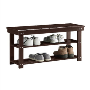 Espresso Brown Wood 2-Shelf Shoe Rack Storage Bench For Entryway or Closet Q280-EBFSHN10399158