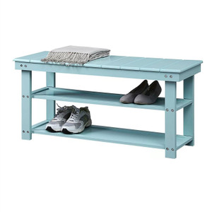 Sea Foam Aqua Blue Wood 2-Shelf Shoe Rack Storage Bench for Entryway or Closet Q280-SFHFSRB106958137