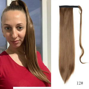 Color: 4/27HL - LINWAN Synthetic Long Straight Wrap Around Clip In Ponytail Hair Extension Heat Rei F640-12000034466271104
