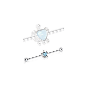 316L Stainless Steel Heart Synthetic Opal Turtle Industrial Barbell T575-S0671357449