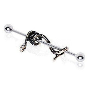 316L Stainless Steel Antique Gold Plated Snake Industrial Barbell T575-S0671357392