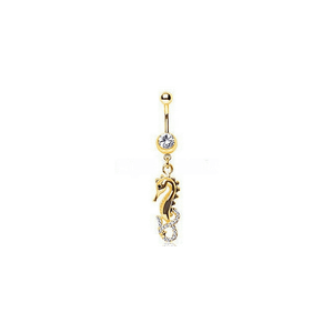 Gold Plated Gemmed Sea Horse Dangle Navel Ring T575-S0671357527