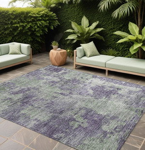 9' X 12' Purple and Green Abstract Washable Non Skid Indoor Outdoor Area Rug N270-564285