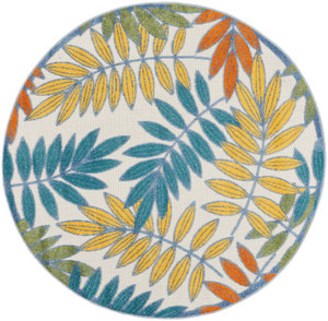 8' X 8' Ivory Round Floral Non Skid Indoor Outdoor Area Rug N270-479343