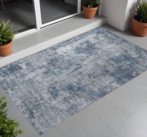 2' X 3' Blue Abstract Washable Non Skid Indoor Outdoor Area Rug N270-564233