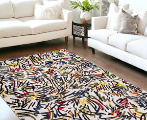 9' X 13' White Abstract Non Skid Area Rug N270-551713