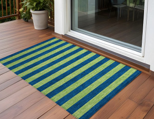 2' X 3' Navy Blue Striped Washable Non Skid Indoor Outdoor Area Rug N270-561086
