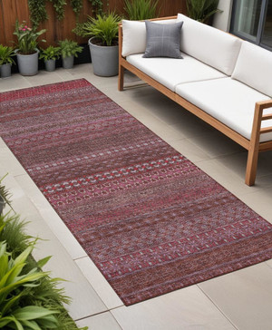 2' X 8' Merlot Striped Washable Indoor Outdoor Runner Rug N270-560736