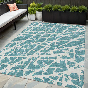 5' X 8' Teal Abstract Washable Non Skid Indoor Outdoor Area Rug N270-559329