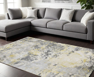 9' X 12' Gray and Yellow Abstract Hand Loomed Area Rug N270-550062