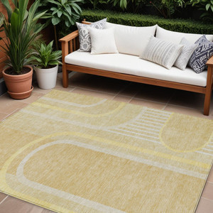 8' X 10' Beige Abstract Washable Indoor Outdoor Area Rug N270-561308