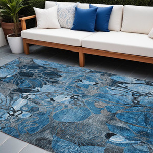 8' X 10' Blue and Gray Abstract Washable Indoor Outdoor Area Rug N270-563022