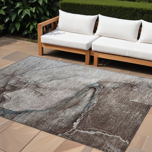 9' X 12' Taupe Abstract Washable Non Skid Indoor Outdoor Area Rug N270-560598