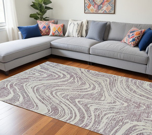 7' X 10' Beige and Purple Abstract Distressed Area Rug N270-558834
