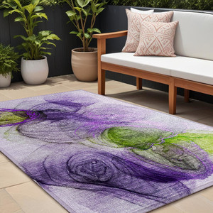 8' X 10' Purple Abstract Washable Non Skid Indoor Outdoor Area Rug N270-560025
