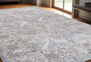 5' X 8' Blue and Gray Abstract Distressed Area Rug N270-558925
