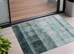 2' X 3' Teal Ombre Washable Non Skid Indoor Outdoor Area Rug N270-563682