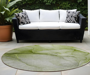 8' Round Olive Green Round Abstract Washable Non Skid Indoor Outdoor Area Rug N270-559825