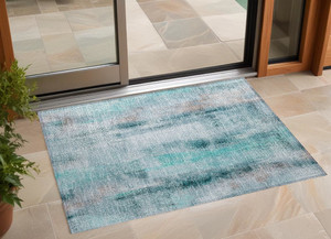 3' X 5' Teal Washable Non Skid Indoor Outdoor Area Rug N270-561690