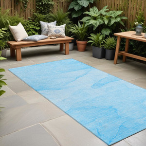 8' Runner Blue Abstract Washable Non Skid Indoor Outdoor Runner Rug N270-559849