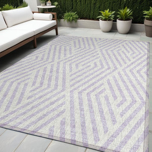 5' X 8' Lavender and Ivory Geometric Washable Non Skid Indoor Outdoor Area Rug N270-562312