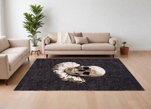 6' X 8' Black and White Funky Skull Non Skid Area Rug N270-552043