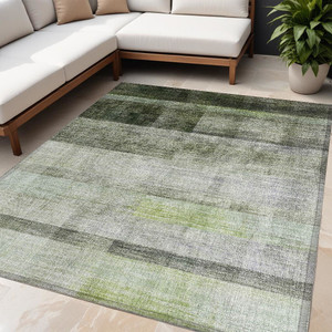5' X 8' Olive Green Ombre Washable Non Skid Indoor Outdoor Area Rug N270-563659