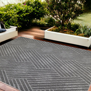 8' X 10' Gray and Blue Geometric Stain Resistant Indoor Outdoor Area Rug N270-531613