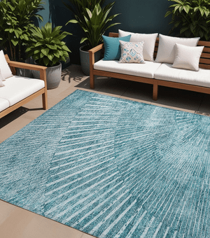 9' X 12' Teal Abstract Washable Non Skid Indoor Outdoor Area Rug N270-562009
