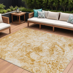 9' X 12' Beige and Gold Abstract Washable Non Skid Indoor Outdoor Area Rug N270-562657