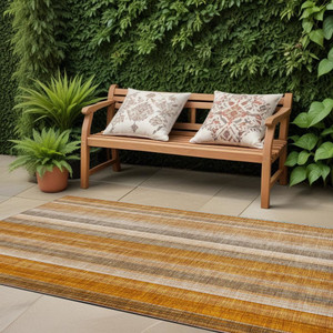 2' X 8' Orange Ivory and Gray Striped Washable Non Skid Indoor Outdoor Runner Rug N270-562066