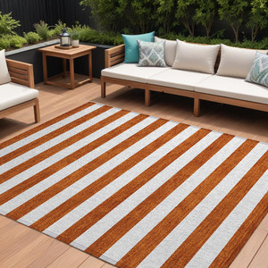 9' X 12' Orange Striped Washable Non Skid Indoor Outdoor Area Rug N270-560904