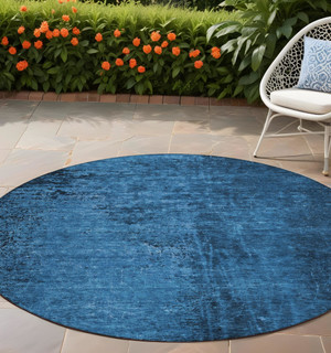 8' Round Navy Blue Round Abstract Washable Non Skid Indoor Outdoor Area Rug N270-562709