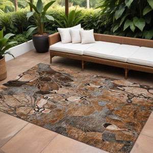 8' X 10' Chocolate Terracotta and Ivory Abstract Washable Indoor Outdoor Area Rug N270-563058