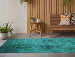 8' Runner Teal Abstract Washable Non Skid Indoor Outdoor Runner Rug N270-562732