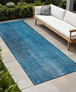 2' X 8' Blue Striped Washable Non Skid Indoor Outdoor Runner Rug N270-562561