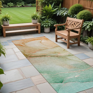 8' Runner Teal Abstract Washable Non Skid Indoor Outdoor Runner Rug N270-559839