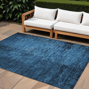 8' X 10' Navy Blue Abstract Washable Non Skid Indoor Outdoor Area Rug N270-562710