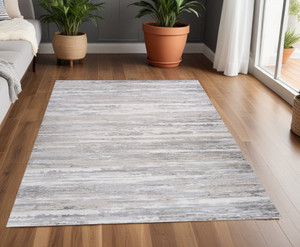 4' X 6' Gray and Beige Abstract Distressed Area Rug N270-558956